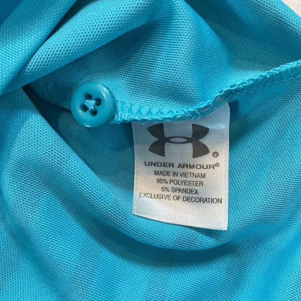 Under Armour Mens HeatGear Loose Stripe Polo Shirt Turquoise Blue L Short Sleeve - Picture 7 of 9